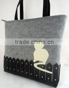 Eco-friendly Women Felt Handbag , Shoulder Bag With Leather Strap thumbnail-1