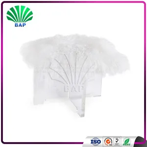 Popular Cheap Acrylic White Cover Stool White High Quality Fur Cover Stool Plexiglass Ottomans With Clear Legs thumbnail-1