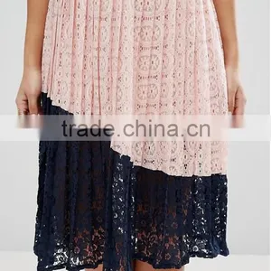 Guangzhou Wholesale Clothing OEM High Neck Sleeveless Lace Evening Dress With Pleated Skirt thumbnail-3