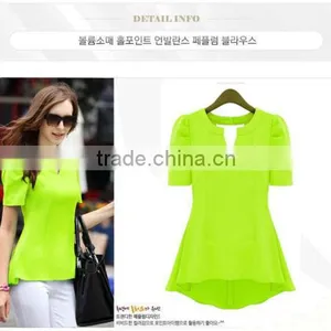 Women's Scarf Collar V Neck Short Sleeve Slim Casual Blouse thumbnail-5