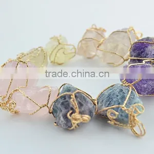 White Quartz Stone Pendant Charms Diy Wire Wrapped Quartz Pendant Jewelry Component 2016 thumbnail-6