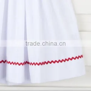2017 White Summer Baby Short Sleeve Stars and Stripes Smocked Dress Children Frocks Designs for Kids Clothing thumbnail-2