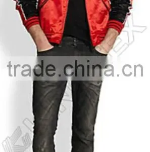 Embroidered Satin Bomber Jacket,sporty Cool Jacket,rib Collar and Sleeve Cuff Jacket thumbnail-1