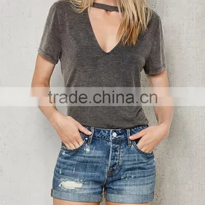Blue Ripped Cuffed Denim Custom Sports Shorts for Women thumbnail-2