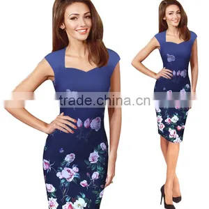 Womens Elegant Vintage Flower Floral Print Charming Casual Party Bodycon Sheath Fitted Vestidos Pencil Dresses Dress thumbnail-2