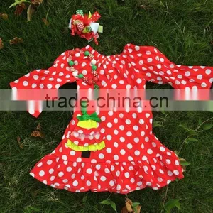 Baby Girls Christmas Red White Polka Dot Christmas Tree Dress With Matching Hair Bows and Chunky Necklace Set thumbnail-1