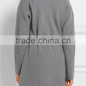 Light Grey Slips On Wool and Cashmere Blend Cardigan With Thin Waist Rope thumbnail-3