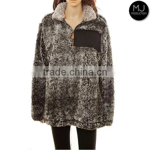 Wholesale Womens Frosted Collar Quarter Zip Sherpa Fleece Pullover thumbnail-4