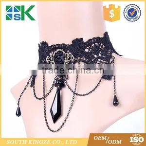 Lace Items Black Stone Pendant Necklace Decorated Collar Chain Retro Fake Collar Lace Bridal Choker thumbnail-2