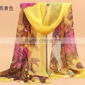 Fashion Women Chiffon Scarf Spring Summer Peony Flower Printing Elegant Lady Shawls Scarves thumbnail-4