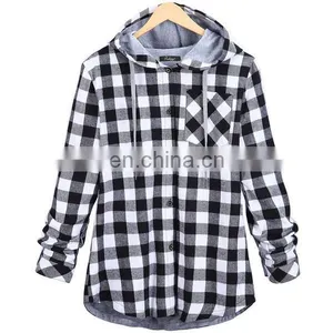 2016 Popular Plaid Hoodie Button Down Ladies Fall Plaid Tops thumbnail-4
