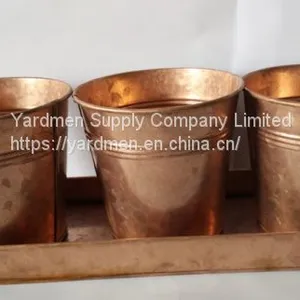 2018 Copper Painting Finish of Iron Flower Pot With Handle thumbnail-1