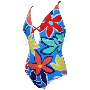 Front Deep v Sexy Swimsuit Floral Soft Padded Bathing Suit Women's One Piece Swimwear thumbnail-5
