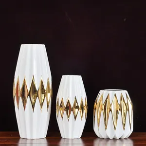 Rhombus Polyhedron Gild Silver Fashion Light Luxury Ceramic Vase For Indoor Decor thumbnail-3