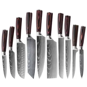 10pcs Japanese Chef Kitchen Knives Set With Damascus Pattern and Sheath Covers Professional High Carbon Stainless Steel Knife Sets for Vegetable Meat Fruit Cutting thumbnail-2