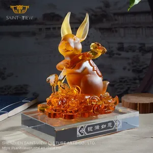 Chinese Horoscope Zodiac Fengshui Lucky Home Office Decor Gift Glass Crystal Rabbit thumbnail-1