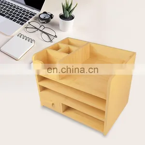 Makeup Organizer Bamboo Wood Vanity Countertop Organizer Cosmetic Jewelry Storage Tray With Drawers for Bathroom thumbnail-3