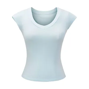 Spicy Girl Sweet Cool Style Big V-neck Collarbone Short Sleeved T-shirt Summer New High Waist Slimming Short Fit Inner Top thumbnail-3