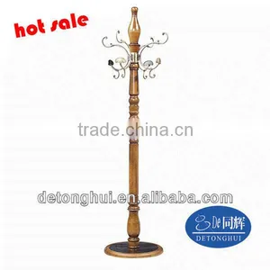 New Home Furniture Hot Sale Wood OAK Plating Copper Hook Coat Rack Stand (S-05#) thumbnail-1
