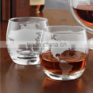 2015 China Factroy Frosted Map Leadfree Clear Transparent Round Crystal High Quality Shot Whisky Glass thumbnail-1