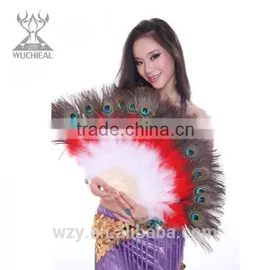 Turkey Feather and Peacock Feather Belly Dance Feather Hand Fans thumbnail-2