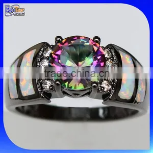 Custom Wholesale Opal Inlay Black Gold Ring 925 Sterling Silver Rainbow Mystic Topaz Ring Quality Choice thumbnail-1