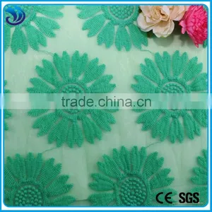 Organza Fabric With Green Floral Embroidery/Polyester Organza Fabric for Summer Dress thumbnail-1
