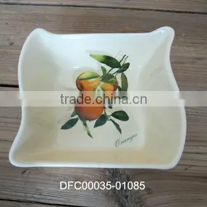 Small Ceramic White Soup Plate/ Deep Dish With Orange Decal thumbnail-1