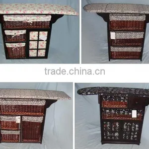 Wooden Ironing Board With Wicker Drawer thumbnail-1