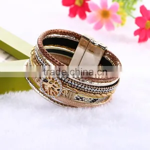 New Arrive Wide Velvet Magnetic Clasp Bohemia Style Crystal Bracelet thumbnail-6