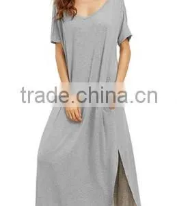 Women's Casual Loose Pocket Short Sleeve Split Long Maxi Dress thumbnail-3