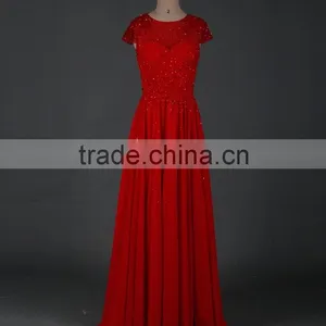 RSE666 Cap Sleeve Flowing Chiffon Free Shipping Custom-Made Long Red Prom Dresses thumbnail-3