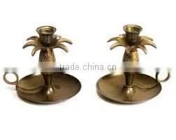 Antique Brass Pineapple Chamberstick Candle Holder thumbnail-1