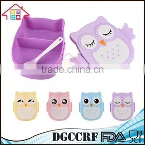 NBRSC Hot Selling Microwave Cartoon Owl Lunch Box Plastic Food Container Leak Proof Portable Bento Box With Spoon Purple thumbnail-1