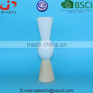 Popular Style Tall Pillar With Wood Print Bottom Ceramic White Vase for Decoration thumbnail-2