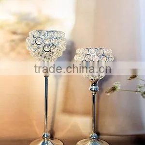 High Quality Candle Lanterns for Weddings Metal Silver Plated Candle Holder With Crystals for Home Decor thumbnail-2