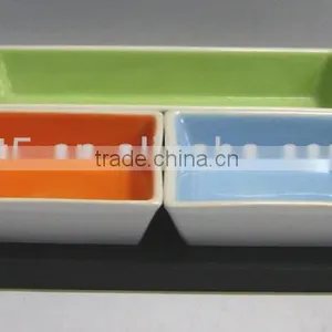 Set of 3 Plates Colorful Stoneware Snacks Serving Tray thumbnail-1