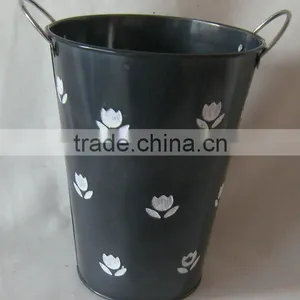 Mother Day Gift Black Color With White Flower Tin Pot thumbnail-1