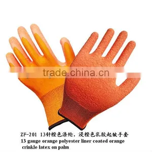 Fashionable Full Orange Color Nylon Latex Work Western Safety Gloves thumbnail-1
