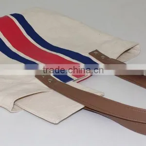 2015 Premium Cotton Canvas Bag With Leather Handle Women's Casual Cotton thumbnail-6