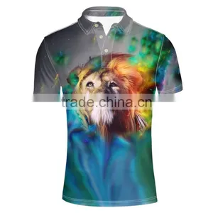 Custom Casual Blank Funny Golf Polo Dri Fit Shirt Sport Tops 3D Animal Lion Pattern for Men thumbnail-1