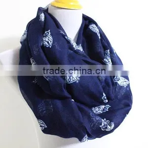 Navy Owl Infinity Scarf Chunky White Owl Scarf Gray and White Owl Print Infinity Scarf Loop Scarf thumbnail-6