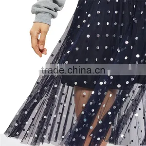 2017 OEM Spring Knee Length Navy Blue Foil Spotted Sequin Skirt thumbnail-3