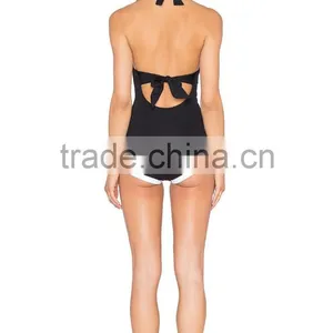Black and White Was Thin Piece Swimsuit Conservative thumbnail-3