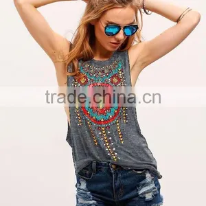 Ms in the Summer of 2017 the New Europe and the United States Printing T-shirt Retro Tribal Print Fitness Leisure Tank Tops thumbnail-1