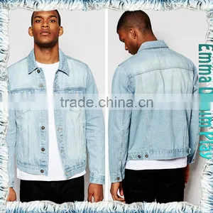 Fashionable Mens Trench Blue White Cotton Denim Long Sleeve Jacket thumbnail-1