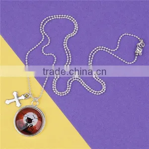 Fashion Jewelry Silver Plated Cross Cat Copper Halloween Necklace thumbnail-3