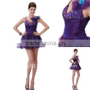 A-Line Princess Mini Jersey Cocktail Party Homecoming Prom Dress Organza Spaghetti Strap Beaded Prom Party Dress thumbnail-1