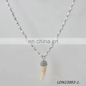 Fabulous Natural Stone Horn Pendant Bohemian Vintage Long Beaded Charm Agate Necklace for Women thumbnail-2
