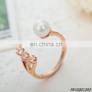 Personalized Gold Opening Ring Singel Pearl and Inlay With Crystal Opening Ring thumbnail-1